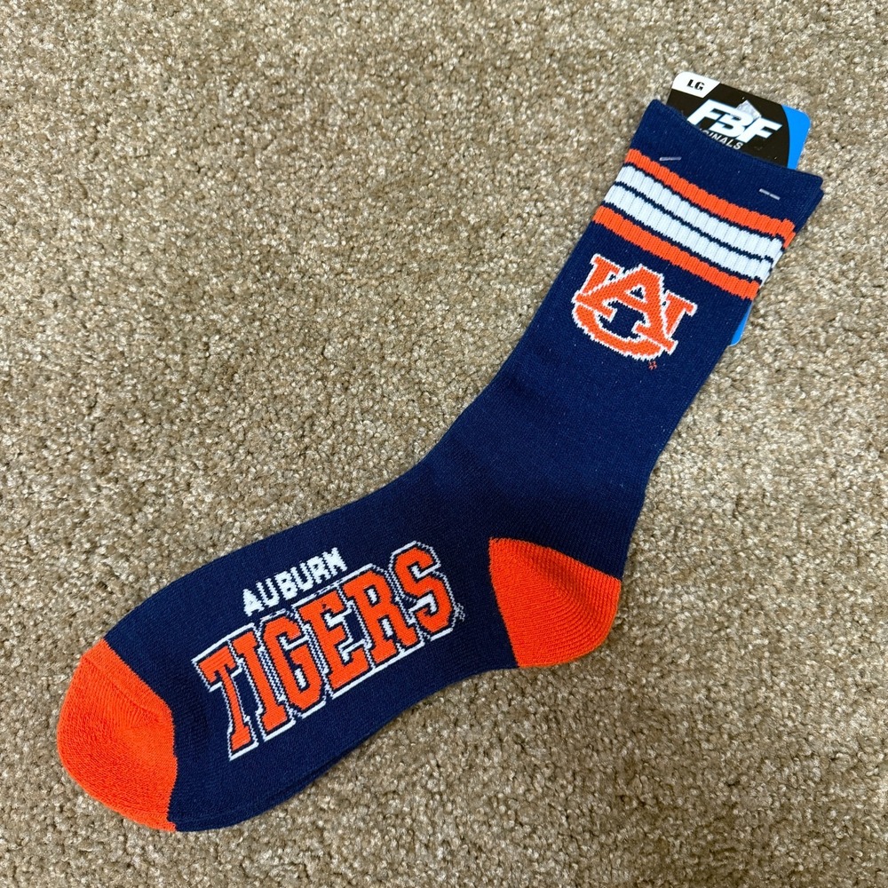 For Bare Feet Auburn Tigers Football Deuce Socks Unisex Large Blue 4 Stripe